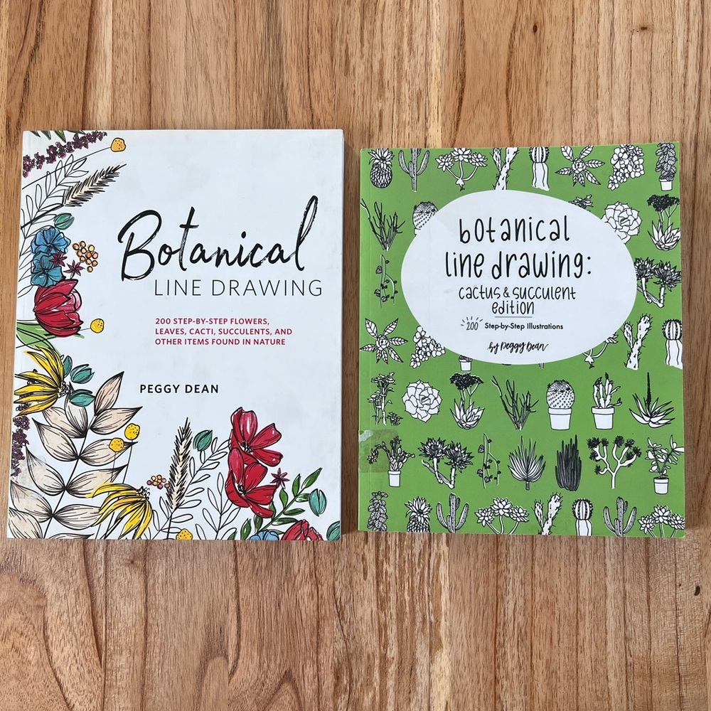 Botanical line drawing books by Peggy Dean